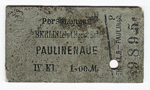 Fahrschein Berlin-Paulinenaue 4. Klasse vom 22. August 1890.